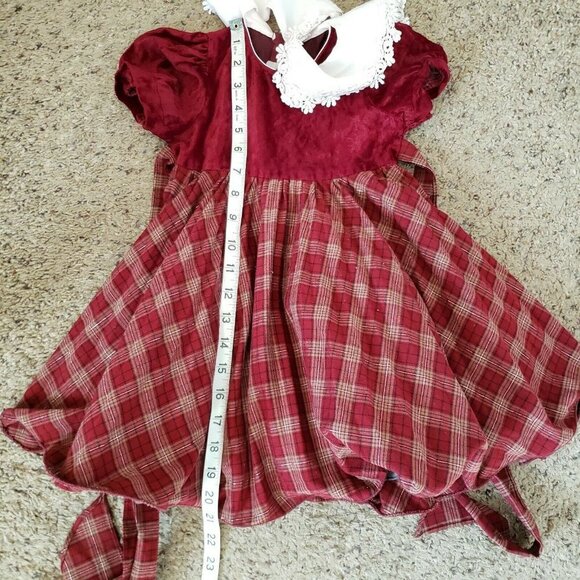 Vtg Sunny Angeles USA Plaid Christmas Large Collar Velour Circle Skirt Dress 4T - Picture 12 of 12